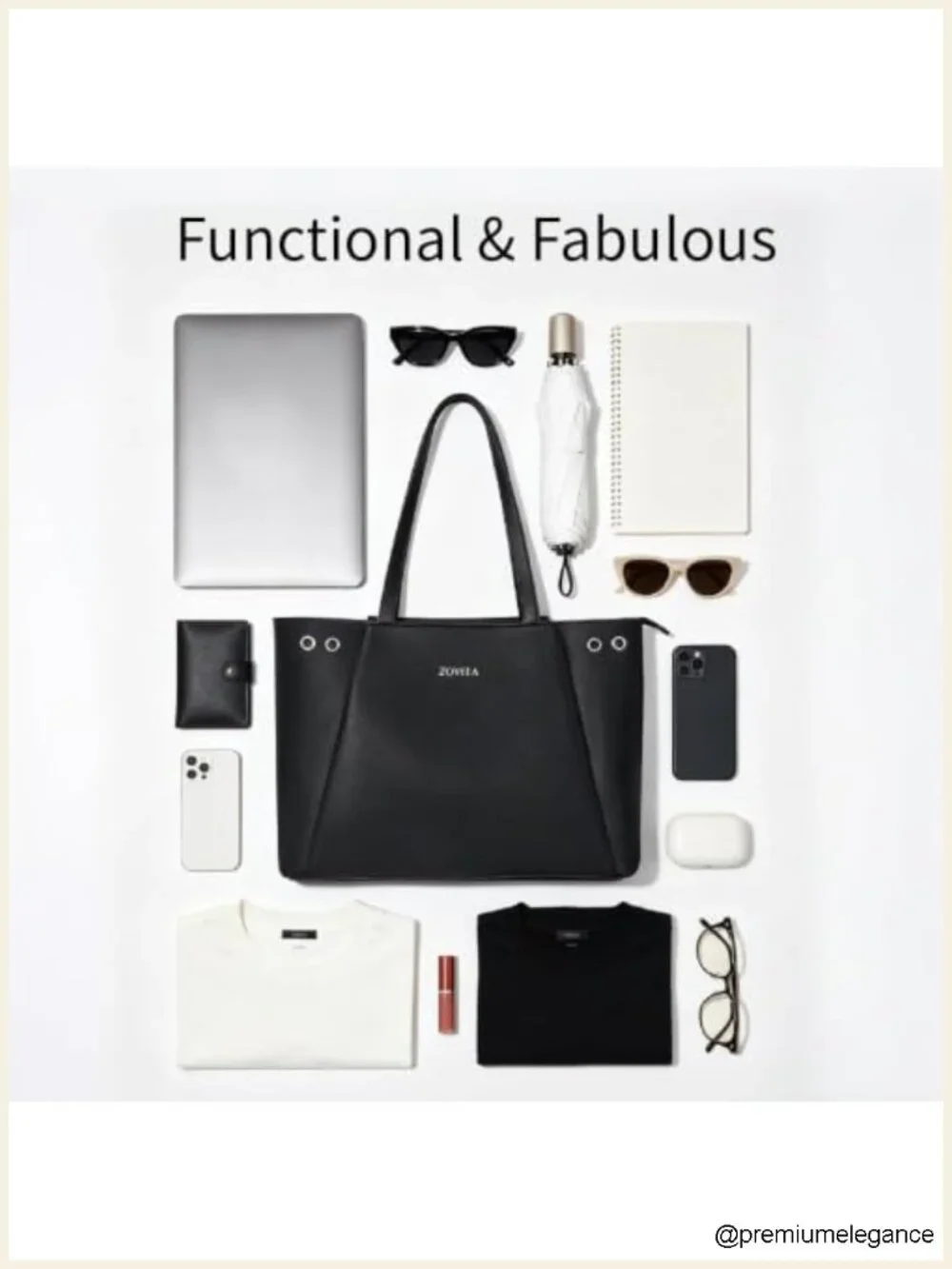Large Structured Vegan Leather Work Tote Bag with Compartments for Women